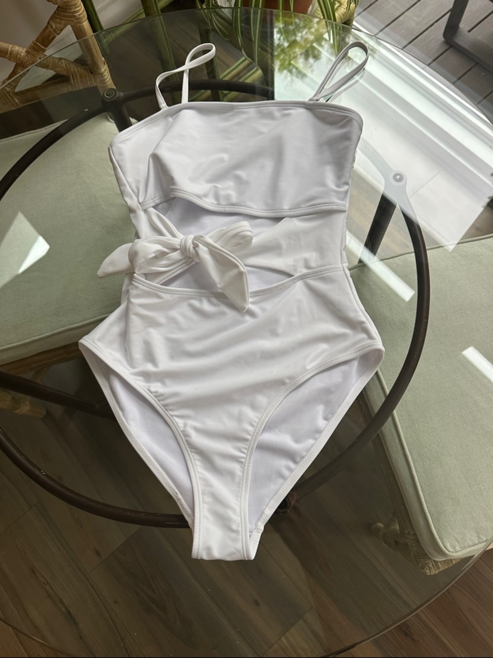 Women’s White One-Piece Swimsuit with Front Bow